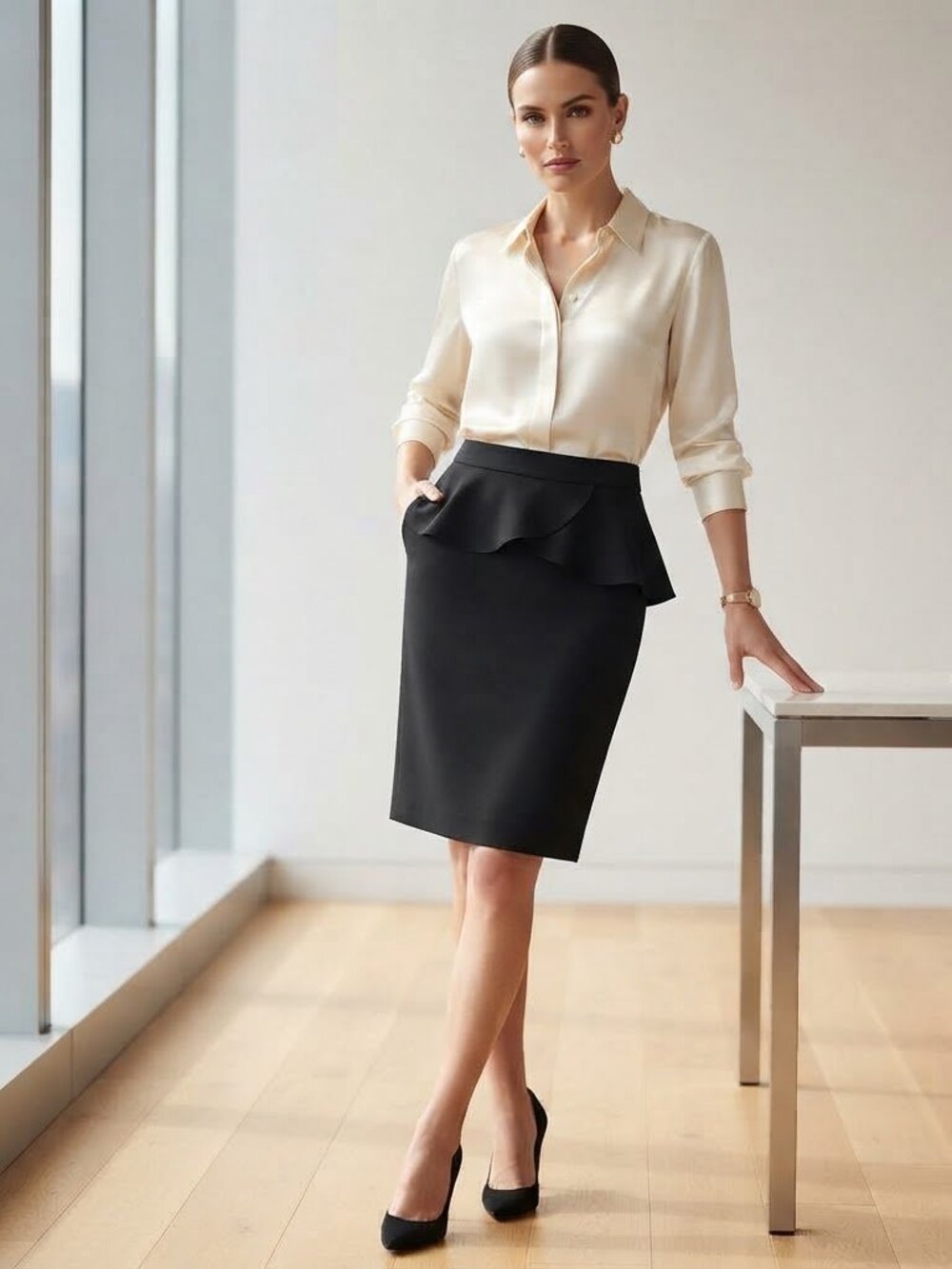 Express Women's Black Peplum Pencil Skirt Polyester Rayon Blend Size 2